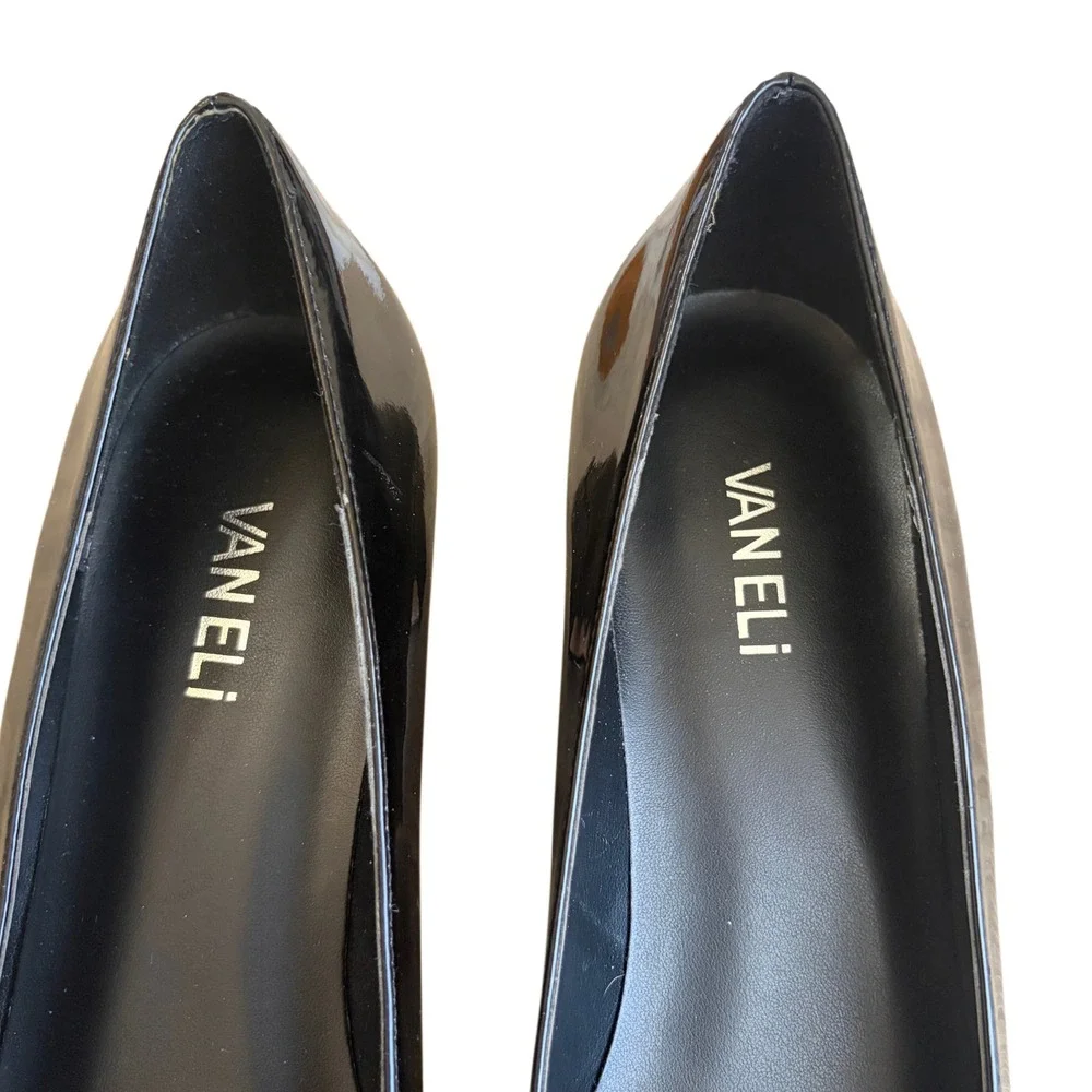 Vaneli Black Patent Leather Bow Pumps Size 11N Narrow Kitten Heel Classic